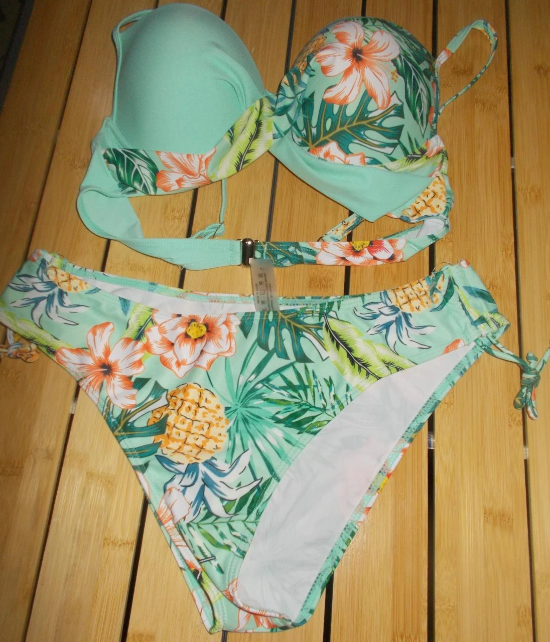 Bikini de dos piezas tropical en verde menta - Talla L (40/42) – photo 7
